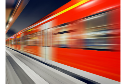 Train pulling away from a station